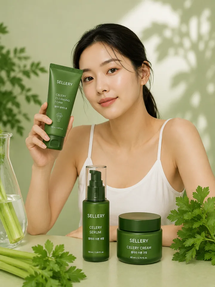 Model holding Sellery Cleansing Foam